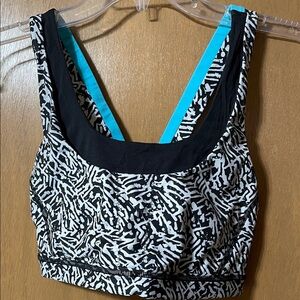 lululemon athletica Black & White Patterned Sports Bra with Teal Trim